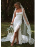 Square Neck Ivory Lace Chiffon Slit Sweet Wedding Dress